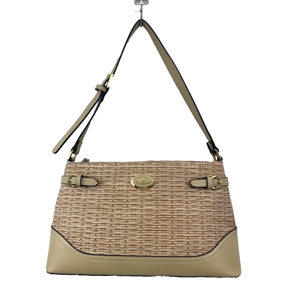Etienne Aigner Women's Shoulder Bag Jute Woven Vintage 1980's Large‎ Boho Logo